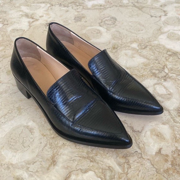 Club Monaco Alexia Snakeskin Embossed Leather Pointed Toe Loafers - Picture 4 of 5
